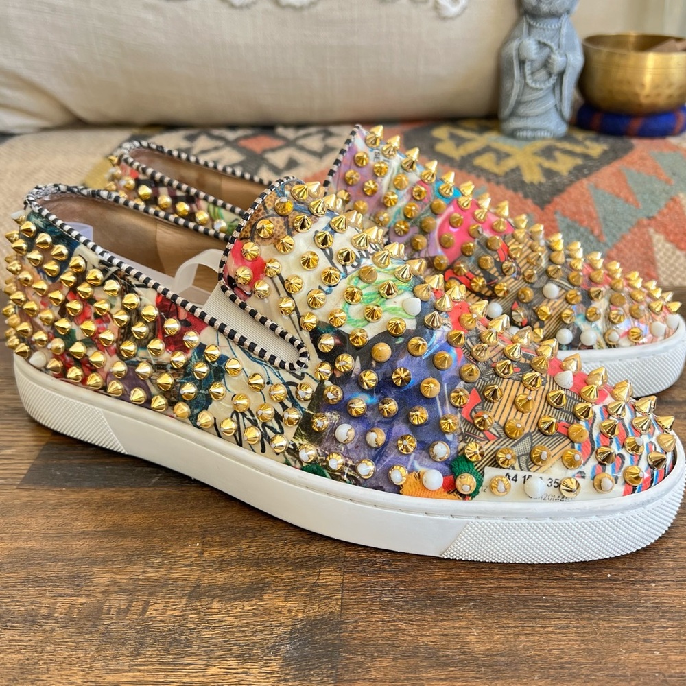 Christian Louboutin Gold Spikes Multicolor Mens (Unisex) Loafers EU40